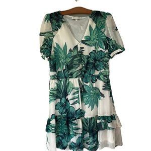 Blousology white and green floral print dress size medium